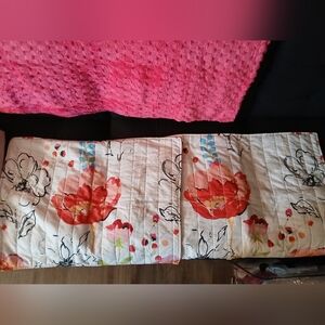 Floral Quilt Pillow Case Set - Red and Pink W/tiebacks